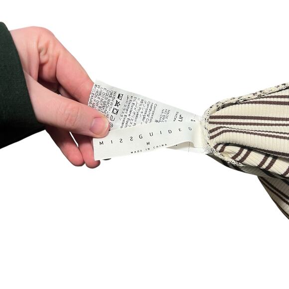 MISSGUIDED Brown & Cream Plunge Halter Nick Striped Backless Bodysuit Size M - Picture 11 of 12